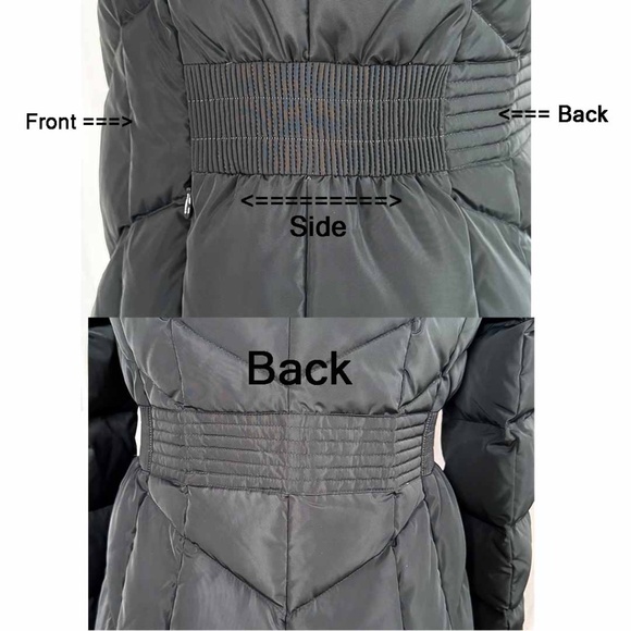 COLE HAAN Women Medium Gray Chevron Quilt Faux Fur Hood Taffeta Down Puffer Coat - Picture 7 of 11